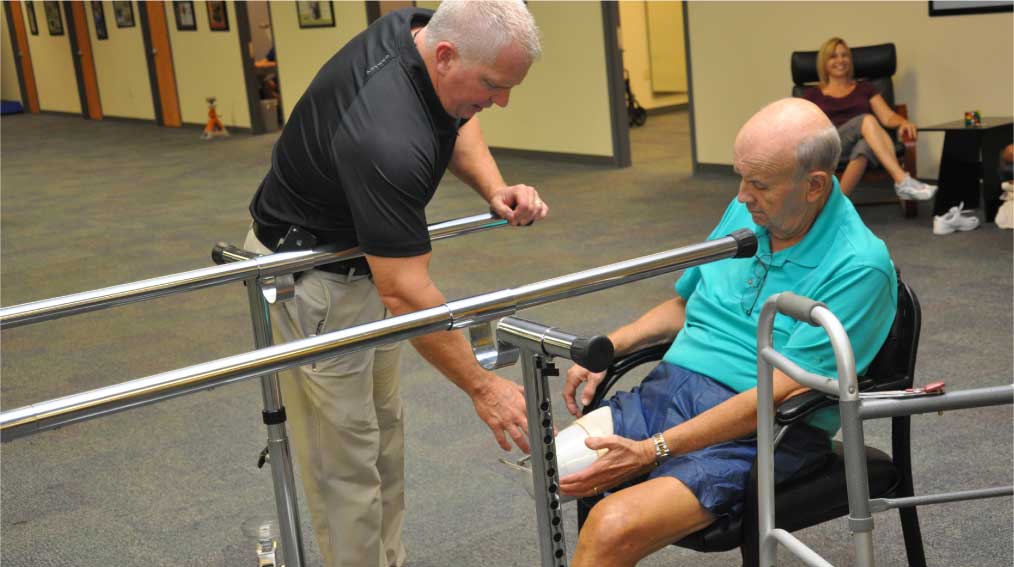 Senior Man Undergoing Prosthetics Physical Therapy